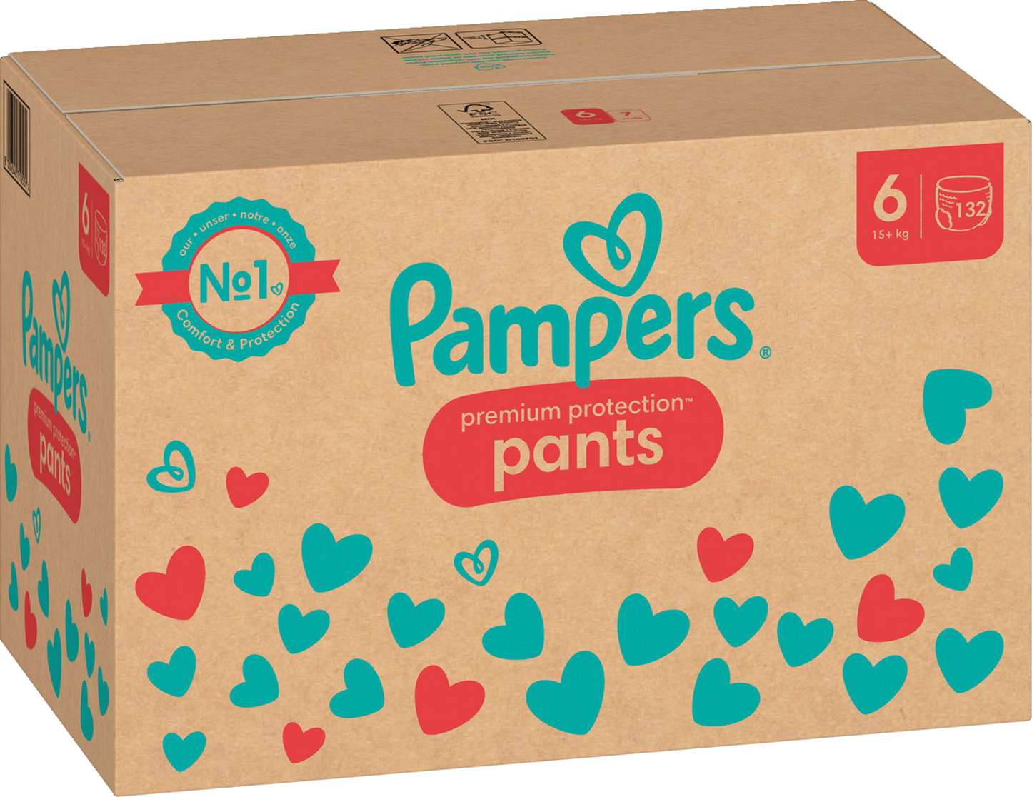 Pampers Premium Protection Pants T6 Extra Large 15+kg (132 pces) pack mensuelle