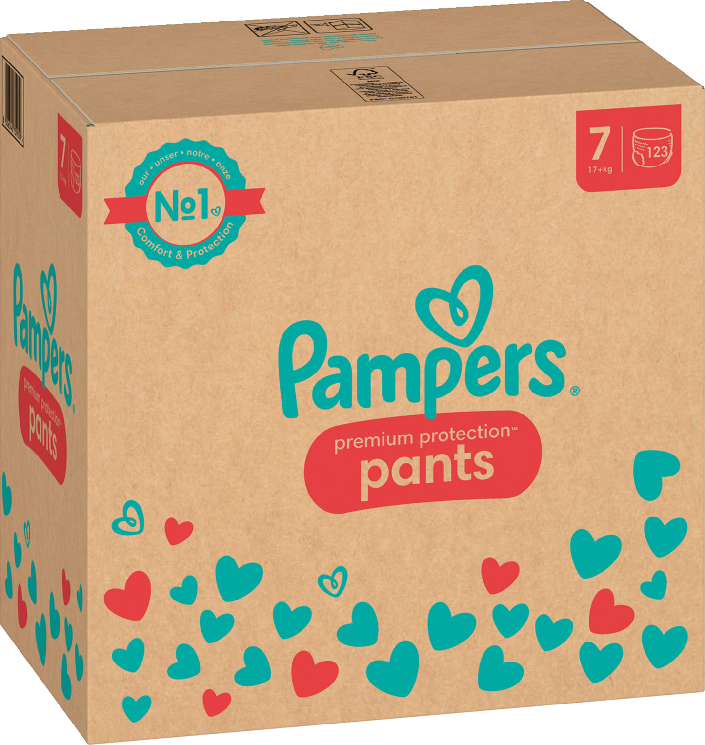 Pampers Premium Protection Pants T7 XXL 17+kg (123 pces) pack mensuelle