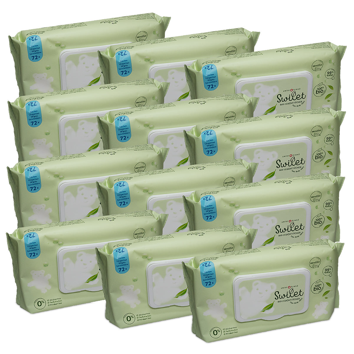 NOUVEAUX Lingettes humides Swilet carton bio (3 x 12 x 72 STK) ACTION 3 carton