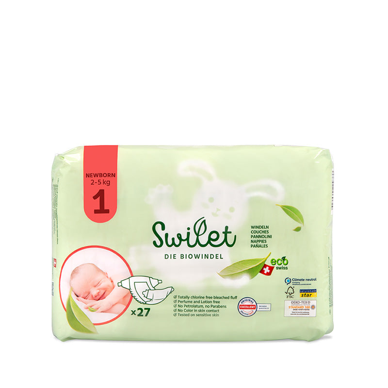 Swilet - La couche bio taille 1 Newborn 2-5Kg (4x 27 pcs) Carton