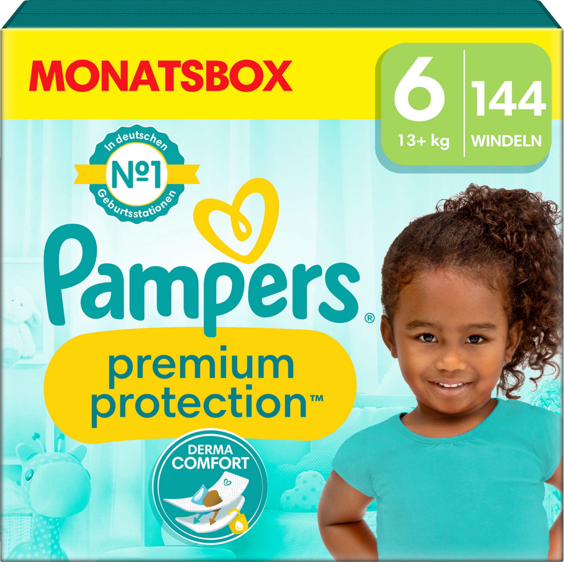 Pampers Premium Protection T6 XL 13+kg (144 pces) Pack Mensuel