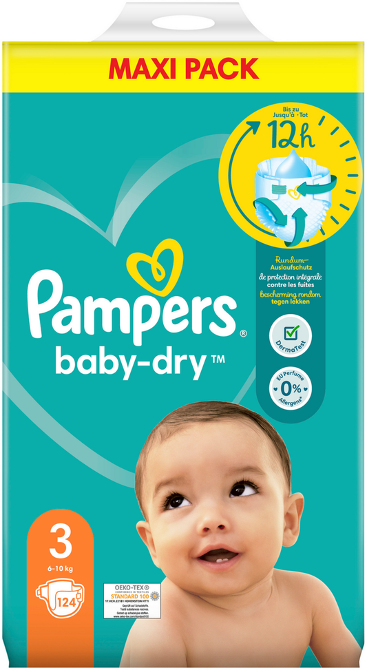 Pampers Baby-Dry T3 Midi 6-10kg Maxi Pack (124 pces)