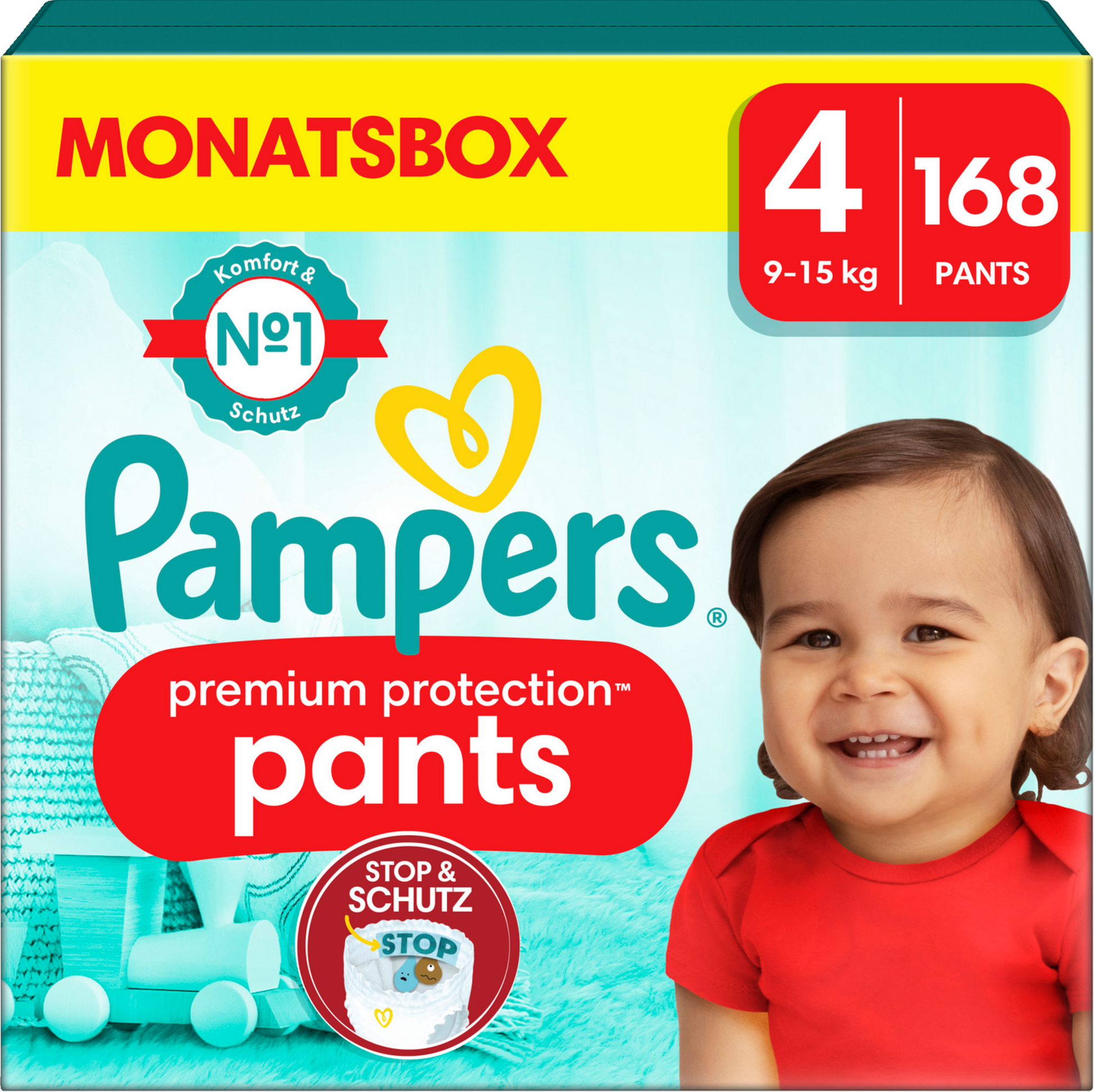 Pampers Premium Protection Pants T4 Maxi 9-15kg (168 pces) pack mensuelle