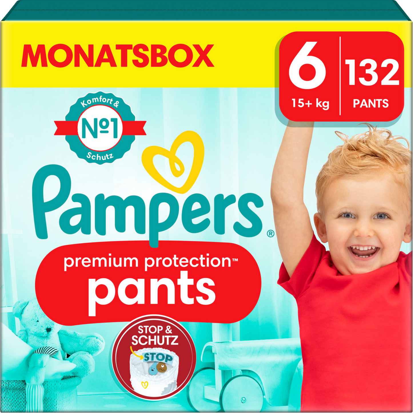 Pampers Premium Protection Pants T6 Extra Large 15+kg (132 pces) pack mensuelle