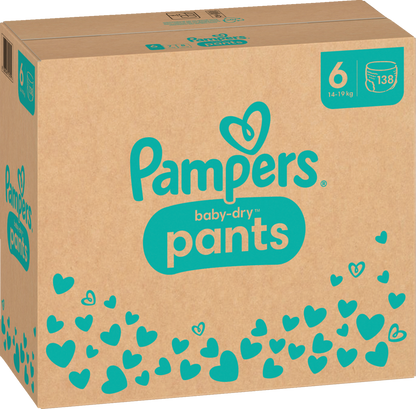 Pampers Baby-Dry PANTS T6 XL 14-19kg (138 pces) pack mensuelle