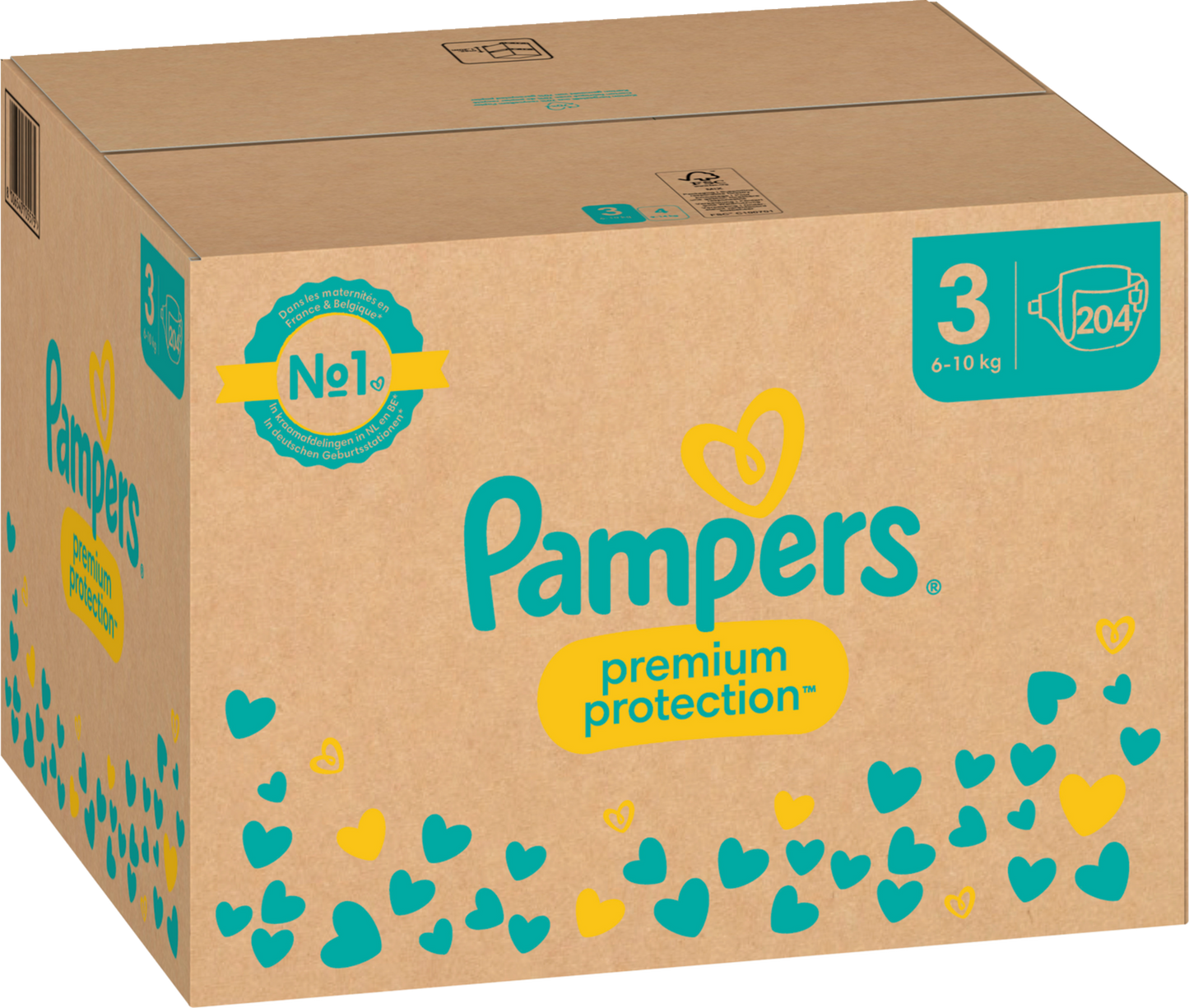Pampers Premium Protection T3 Midi 6-10kg (204 pces) Pack mensuel