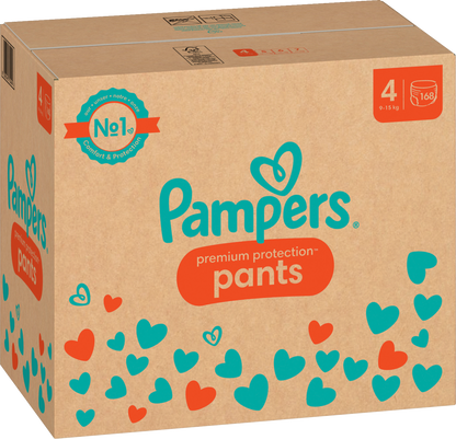 Pampers Premium Protection Pants T4 Maxi 9-15kg (168 pces) pack mensuelle