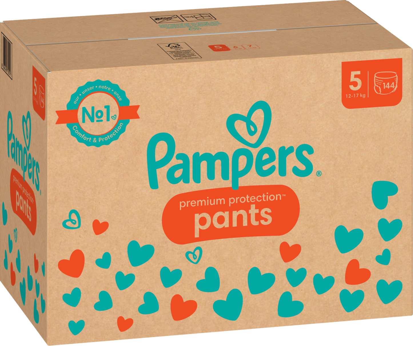 Pampers Premium Protection Pants T5 Junior 12-17kg (144 pces) pack mensuelle