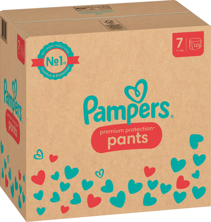Pampers Premium Protection Pants T7 XXL 17+kg (123 pces) pack mensuelle