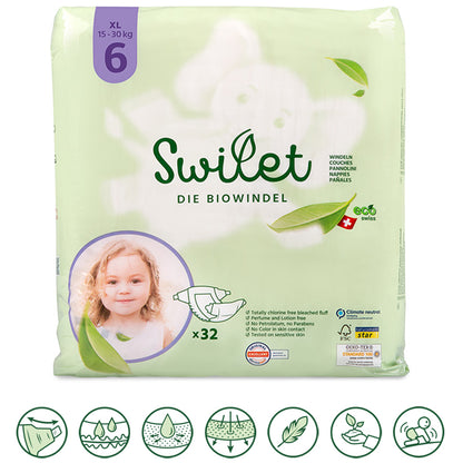 Swilet - La couche bio taille 6 XL 15-30Kg (6x 32 pcs) carton