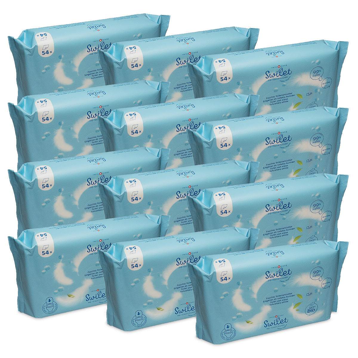 Lingettes hygiéniques humides Swilet Bio Carton (12 X 54 pièces)