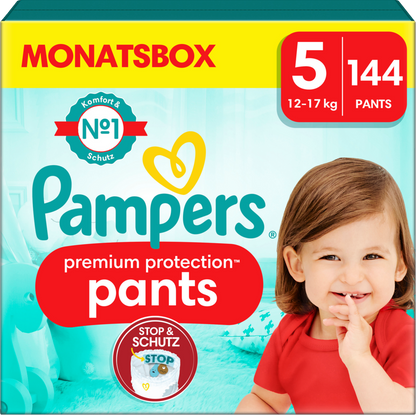Pampers Premium Protection Pants T5 Junior 12-17kg (144 pces) pack mensuelle
