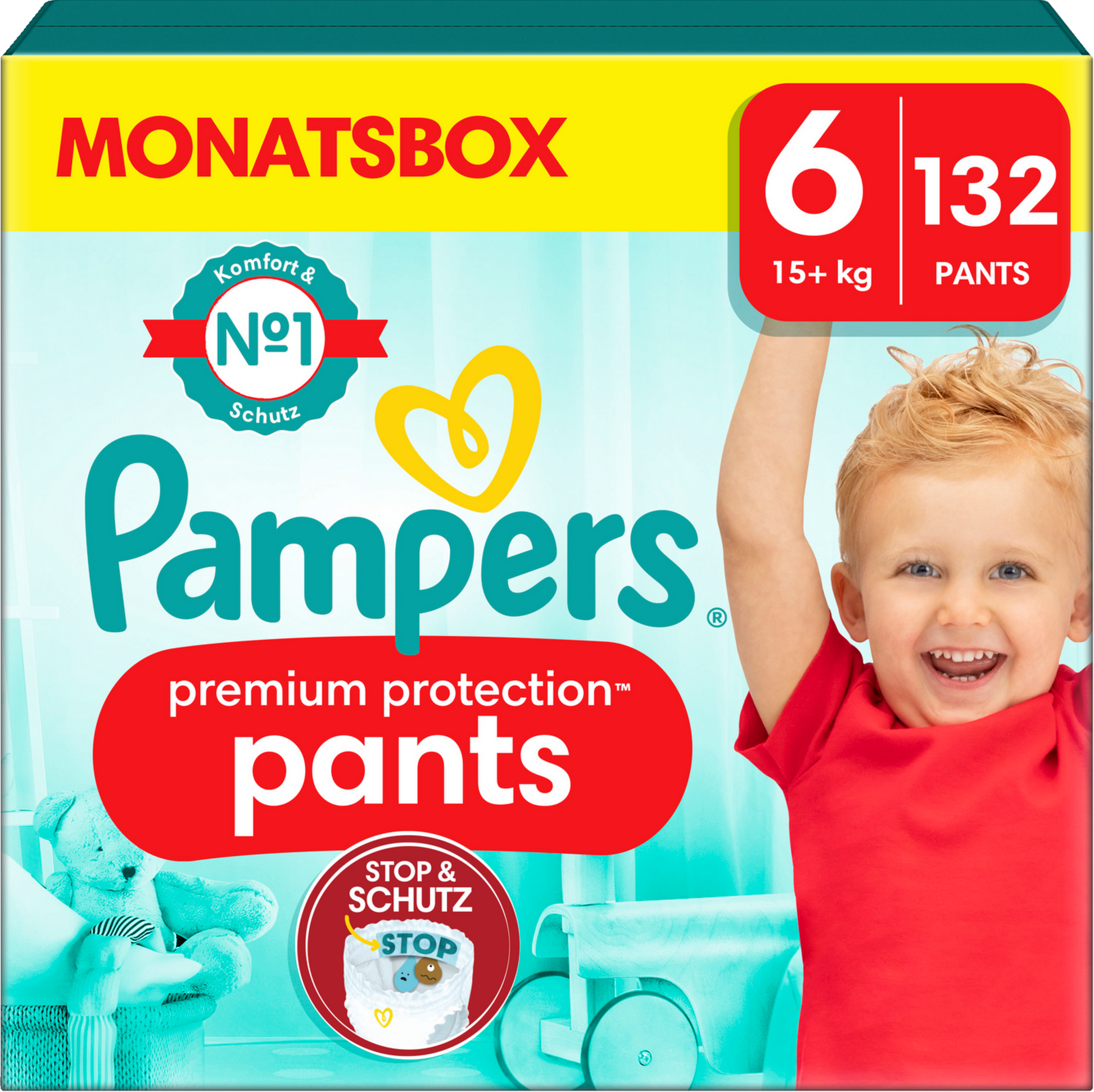 Pampers Premium Protection Pants T6 Extra Large 15+kg (132 pces) pack mensuelle