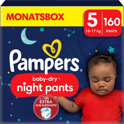 Pampers Baby-Dry Night Pants T5 Junior 12-17kg (160 pces) pack mensuelle